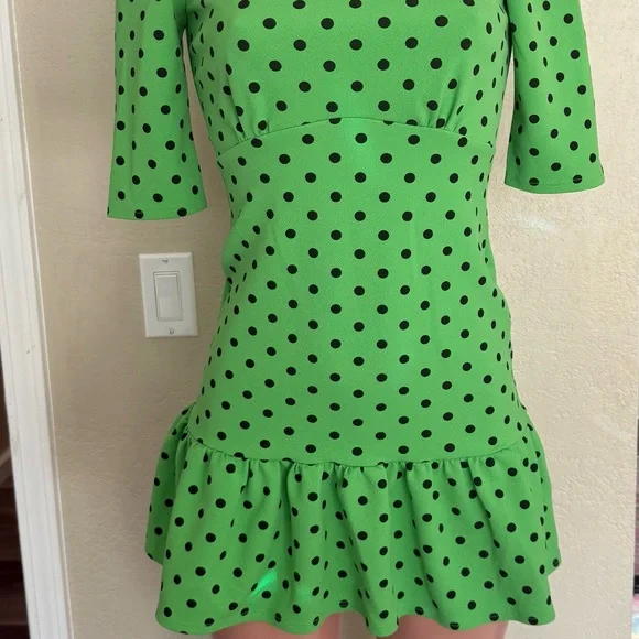 ASOS Green Fit and Flare Mini Dress with Ruffled Hem - Picture 2 of 4